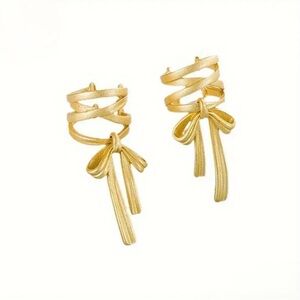 Gold Ribbon Bow Ear Cuffs